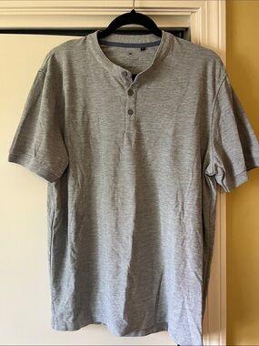 Men's Short Sleeve Henley Shirt - Light Gray XL